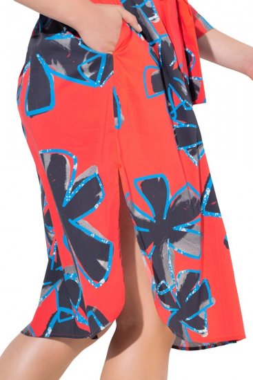 Ulla Popken 846164 Abito chemisier a fiori Rosso - Vestiti midi - Abiti midi taglie comode