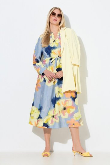Ulla Popken 846330 Abito lungo a fiori Azzurro - Vestiti maxi - Abiti maxi taglie forti