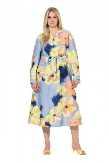 Ulla Popken 846330 Abito lungo a fiori Azzurro - Vestiti maxi - Abiti maxi taglie forti