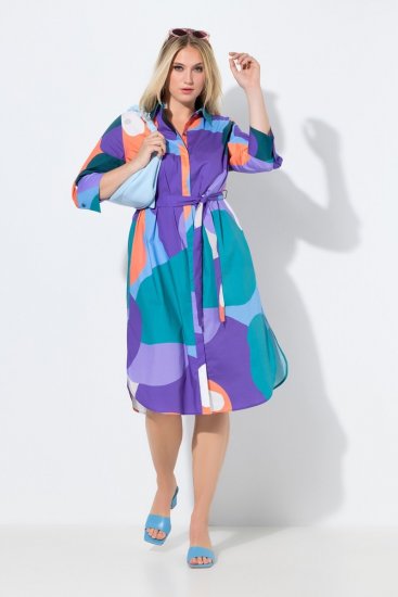 Ulla Popken 846351 Abito chemisier fantasia Lilla - Vestiti midi - Abiti midi taglie comode