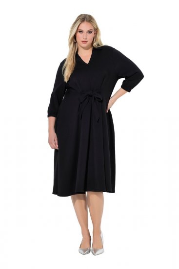 Ulla Popken 846373 Abito midi con cintura da annodare Nero - Vestiti midi - Abiti midi taglie comode