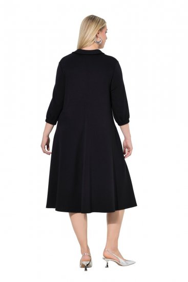 Ulla Popken 846373 Abito midi con cintura da annodare Nero - Vestiti midi - Abiti midi taglie comode