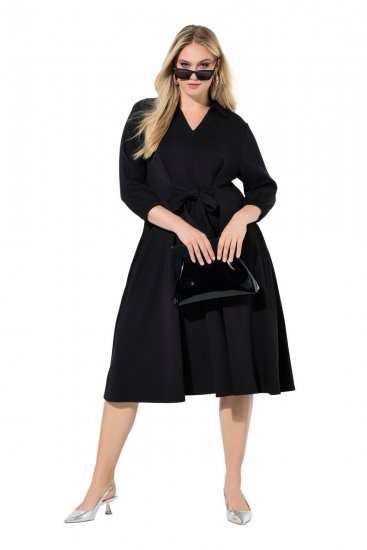 Ulla Popken 846373 Abito midi con cintura da annodare Nero - Vestiti midi - Abiti midi taglie comode