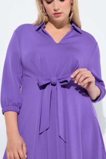 Ulla Popken 846373 Abito in felpa svasato con maniche a 3/4 Lilla - Abiti - Vestiti per tutte le taglie