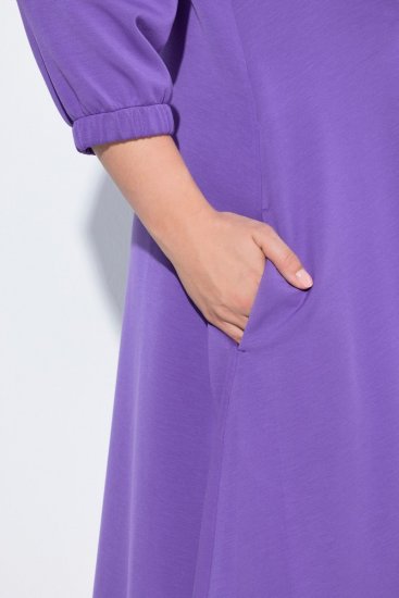 Ulla Popken 846373 Abito in felpa svasato con maniche a 3/4 Lilla - Abiti - Vestiti per tutte le taglie