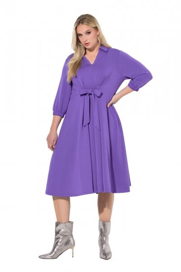 Ulla Popken 846373 Abito in felpa svasato con maniche a 3/4 Lilla - Abiti - Vestiti per tutte le taglie