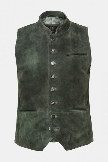 JP1880 846808 Gilet in pelle scamosciata di capra Oliva scuro - Trachten & Oktoberfest - Costumi Oktoberfest taglie forti (Trachten)