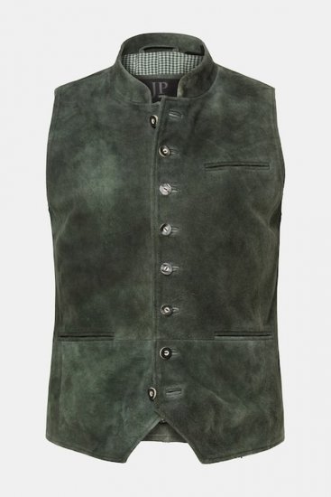 JP1880 846808 Gilet in pelle scamosciata di capra Oliva scuro - Trachten & Oktoberfest - Costumi Oktoberfest taglie forti (Trachten)