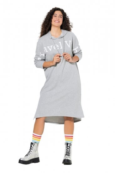 Ulla Popken 846886 Abito in felpa con cappuccio Grigio melange - Abiti in felpa - 