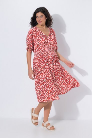 Ulla Popken 846912 Abito midi fantasia Corallo - Vestiti midi - Abiti midi taglie comode