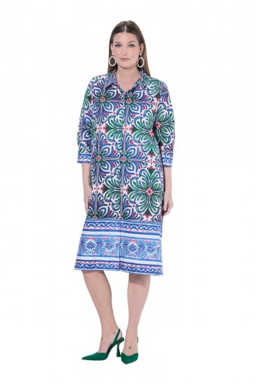 Ulla Popken 846952 Abito chemisier a fiori Bianco - Vestiti midi - Abiti midi taglie comode