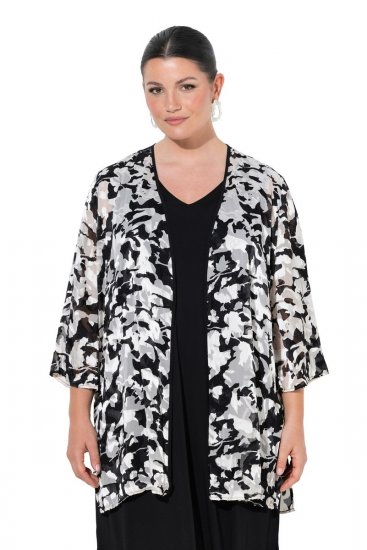 Ulla Popken 847060 Giacca aperta in chiffon devoré Nero - Giacche - Giacche taglie forti da donna