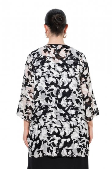 Ulla Popken 847060 Giacca aperta in chiffon devoré Nero - Giacche - Giacche taglie forti da donna