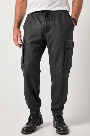 JP1880 847064 Pantaloni cargo in nappa di agnello Nero - Pantaloni in pelle da uomo in taglie forti - Pantaloni in pelle taglie forti