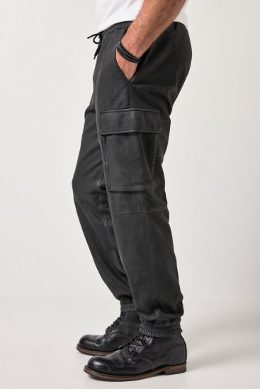 JP1880 847064 Pantaloni cargo in nappa di agnello Nero - Pantaloni in pelle da uomo in taglie forti - Pantaloni in pelle taglie forti
