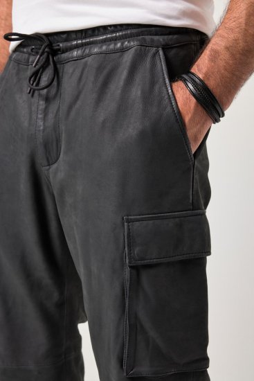 JP1880 847064 Pantaloni cargo in nappa di agnello Nero - Pantaloni in pelle da uomo in taglie forti - Pantaloni in pelle taglie forti