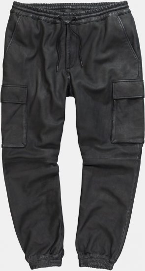 JP1880 847064 Pantaloni cargo in nappa di agnello Nero - Pantaloni in pelle da uomo in taglie forti - Pantaloni in pelle taglie forti
