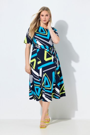 Ulla Popken 847324 Abito midi fantasia Blu scuro - Vestiti midi - Abiti midi taglie comode