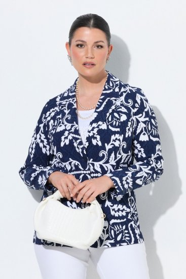 Ulla Popken 847586 Blazer in jacquard floreale Blu scuro - Blazer - Blazer Taglie Forti da Donna