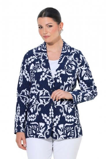 Ulla Popken 847586 Blazer in jacquard floreale Blu scuro - Blazer - Blazer Taglie Forti da Donna