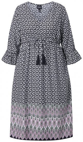 Ulla Popken 847798 Abito midi svasato con scollo a V Nero - Vestiti midi - Abiti midi taglie comode