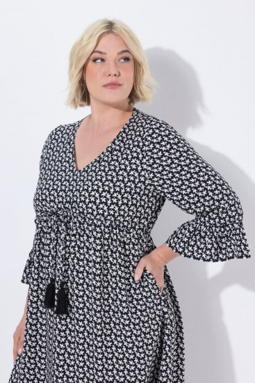 Ulla Popken 847798 Abito midi svasato con scollo a V Nero - Vestiti midi - Abiti midi taglie comode