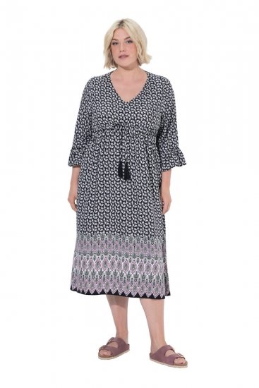 Ulla Popken 847798 Abito midi svasato con scollo a V Nero - Vestiti midi - Abiti midi taglie comode