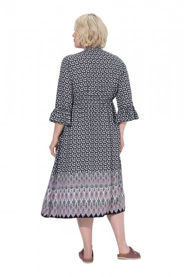 Ulla Popken 847798 Abito midi svasato con scollo a V Nero - Vestiti midi - Abiti midi taglie comode
