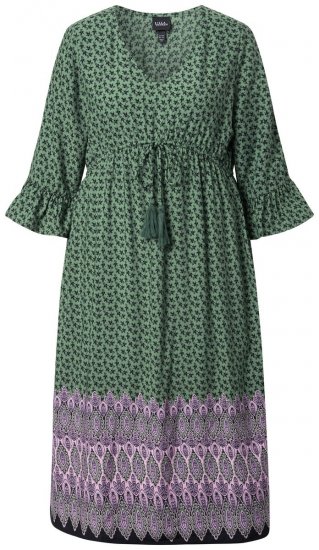 Ulla Popken 847798 Abito midi svasato con scollo a V Verde scuro - Vestiti midi - Abiti midi taglie comode