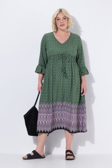 Ulla Popken 847798 Abito midi svasato con scollo a V Verde scuro - Vestiti midi - Abiti midi taglie comode