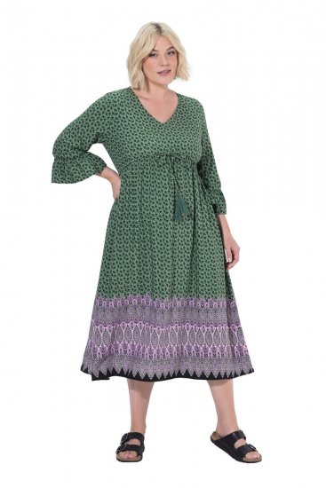 Ulla Popken 847798 Abito midi svasato con scollo a V Verde scuro - Vestiti midi - Abiti midi taglie comode