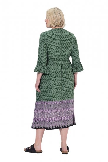 Ulla Popken 847798 Abito midi svasato con scollo a V Verde scuro - Vestiti midi - Abiti midi taglie comode