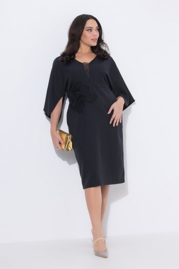 Ulla Popken 847909 Abito midi a fiori Nero - Vestiti midi - Abiti midi taglie comode