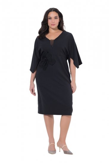 Ulla Popken 847909 Abito midi a fiori Nero - Vestiti midi - Abiti midi taglie comode