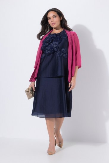 Ulla Popken 847918 Abito in chiffon a fiori Blu scuro - Vestiti midi - Abiti midi taglie comode