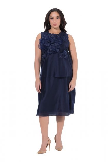 Ulla Popken 847918 Abito in chiffon a fiori Blu scuro - Vestiti midi - Abiti midi taglie comode
