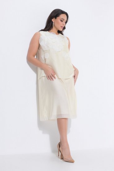 Ulla Popken 847918 Abito in chiffon a fiori Bianco panna - Abiti estivi - Abiti estivi taglie forti