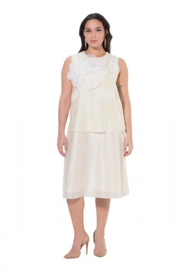 Ulla Popken 847918 Abito in chiffon a fiori Bianco panna - Abiti estivi - Abiti estivi taglie forti