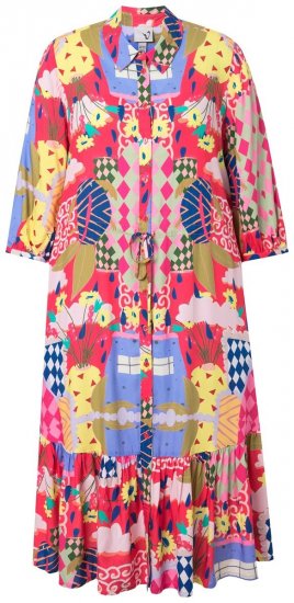 Ulla Popken 848015 Abito midi fantasia con coulisse Rosa - Vestiti midi - Abiti midi taglie comode