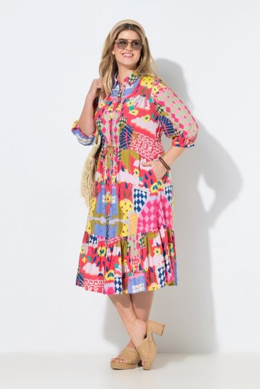 Ulla Popken 848015 Abito midi fantasia con coulisse Rosa - Vestiti midi - Abiti midi taglie comode