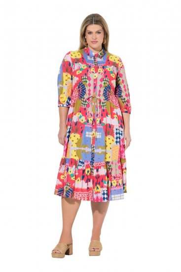 Ulla Popken 848015 Abito midi fantasia con coulisse Rosa - Vestiti midi - Abiti midi taglie comode