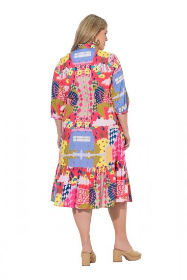 Ulla Popken 848015 Abito midi fantasia con coulisse Rosa - Vestiti midi - Abiti midi taglie comode