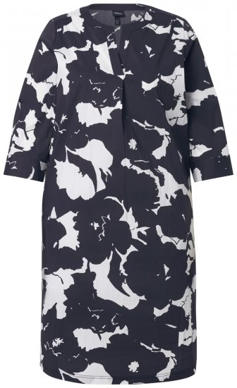 Ulla Popken 848061 Abito midi a fiori con maniche a 3/4 Nero - Vestiti midi - Abiti midi taglie comode