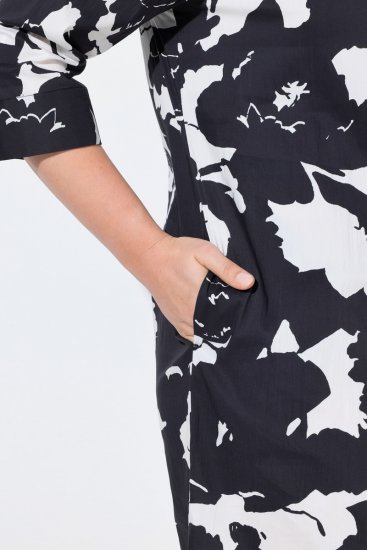 Ulla Popken 848061 Abito midi a fiori con maniche a 3/4 Nero - Vestiti midi - Abiti midi taglie comode