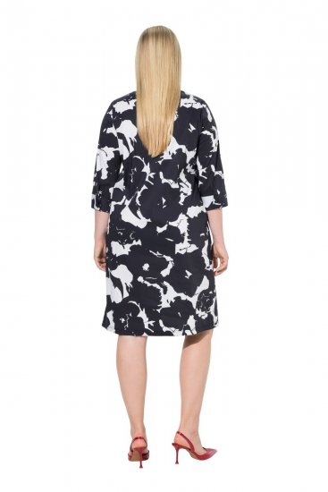 Ulla Popken 848061 Abito midi a fiori con maniche a 3/4 Nero - Vestiti midi - Abiti midi taglie comode