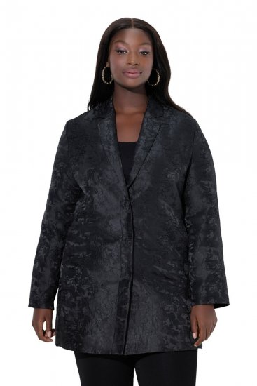 Ulla Popken 848099 Blazer jacquard a fiori con abbottonatura nascosta Nero - Blazer - Blazer Taglie Forti da Donna