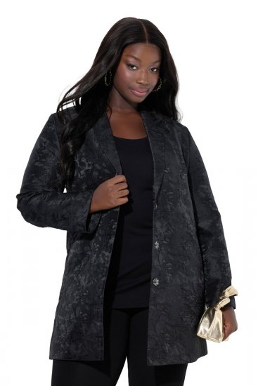 Ulla Popken 848099 Blazer jacquard a fiori con abbottonatura nascosta Nero - Blazer - Blazer Taglie Forti da Donna