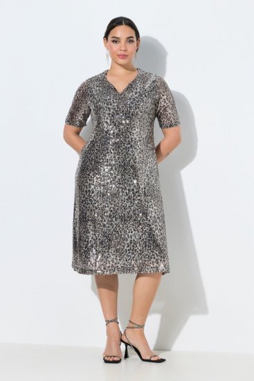 Ulla Popken 848137 Abito di paillettes animalier Beige - Abiti da sera - Abiti da sera taglie forti