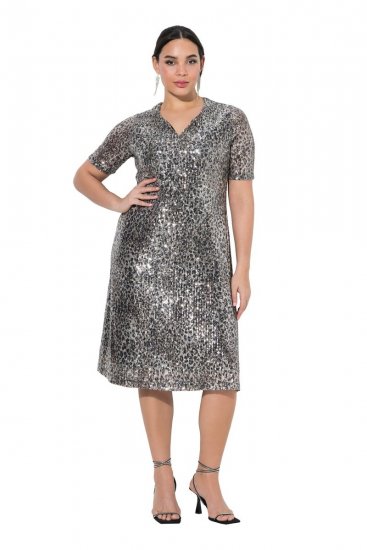Ulla Popken 848137 Abito di paillettes animalier Beige - Abiti da sera - Abiti da sera taglie forti