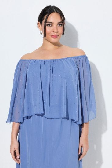 Ulla Popken 848169 Abito in chiffon svasato Azzurro - Vestiti midi - Abiti midi taglie comode